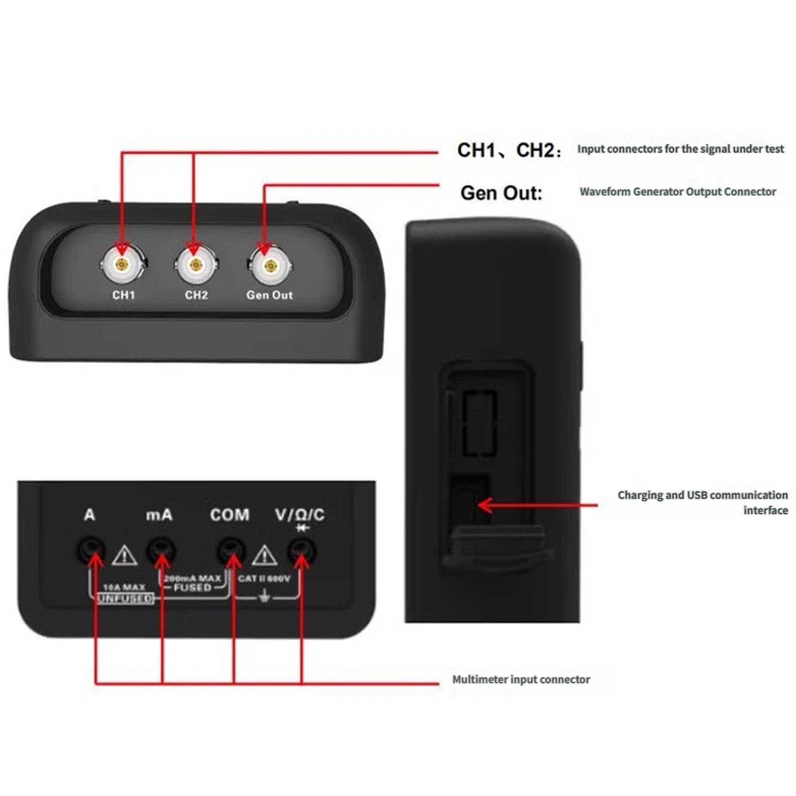 Oscilloscopio a doppio canale 2D72 con multimetro integrato e generatore segnali per elettronici e debug circuiti Dispositivo misurazione industriale
