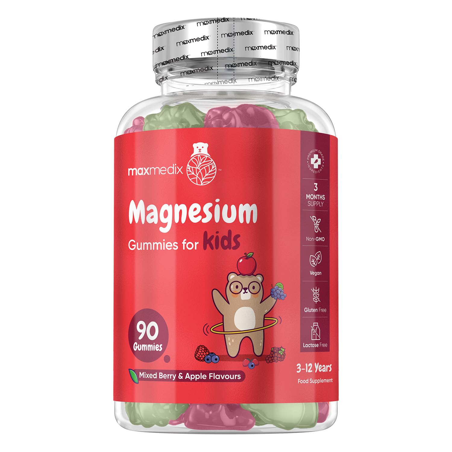 Kids Magnesium Gummies - 90 Vegan Gummies - 3 Months Supply - 1 per Day