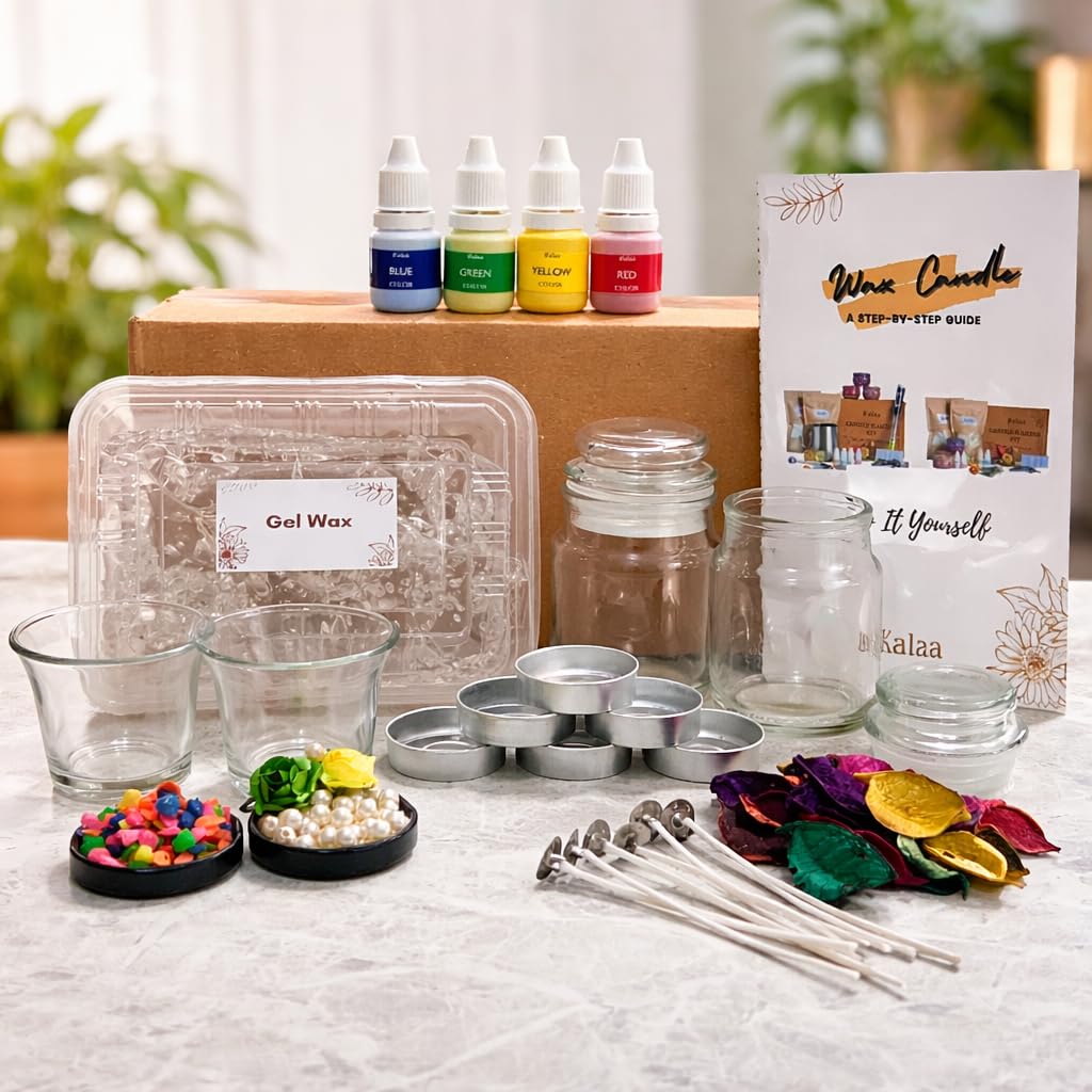 iKalaa® CrystalGlow Gel Wax Candle Making Kit | Medium DIY Candle Kit for Beginners & Professionals | Complete Set with Gel Wax, Colors, Wicks, Jars & Decorative Elements