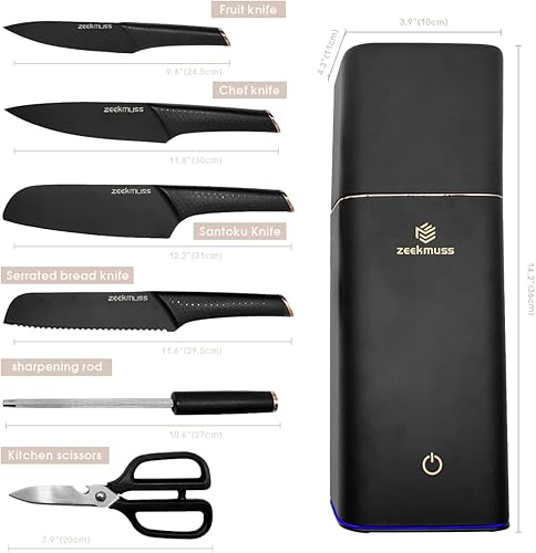 Miniatura 8 de ZEEKMUSS Juego de cuchillos para cocina con bloque, juego de cuchillos de bloque de acero inoxidable de 6 piezas con afilador, tijeras de cocina,