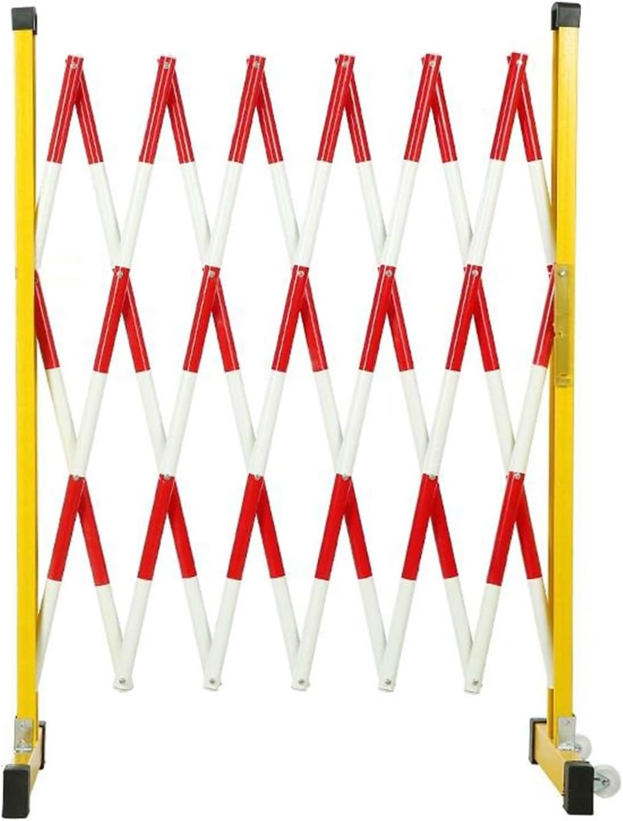 Telescopic Traffic Barrier 2.5-10m Retractable with Wheels Foldable Safety Gate White & Red Ideal for Construction Zones (350cm/11.4FT)