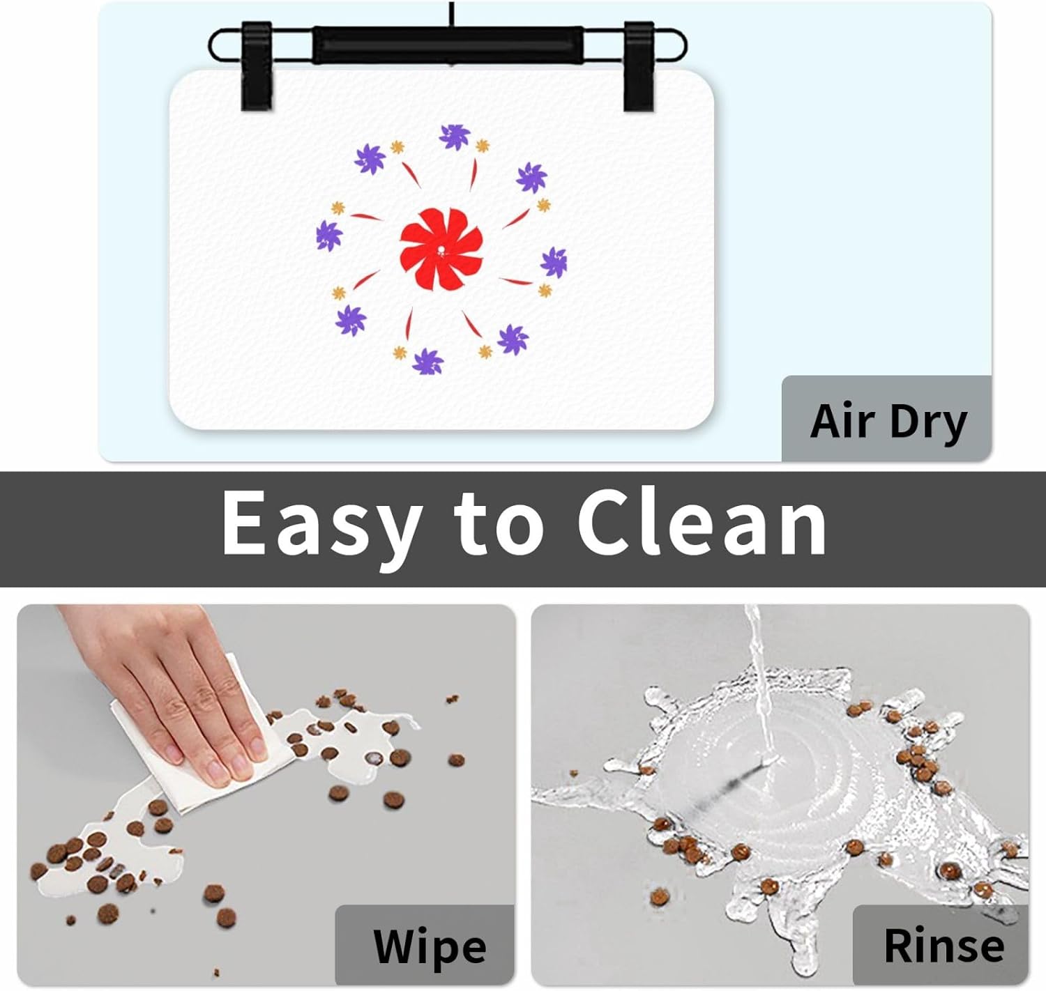 40x60cm Pet Absorbent Feeding Mat - Eight-Way Rotating Flower Print Leather Non-Slip Placemat, for Dog Cat Food and Water Bowl Pads
