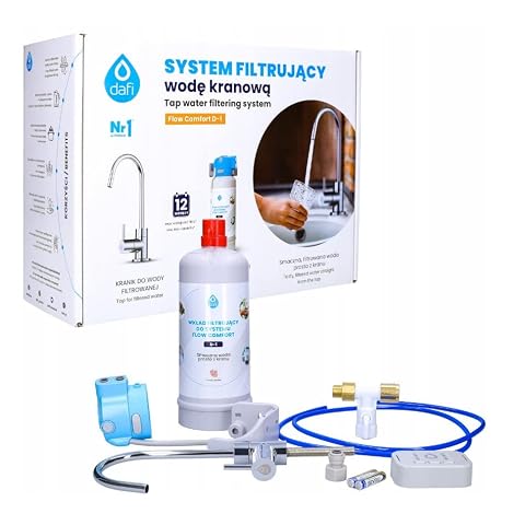 Dafi Podblatowy System Filtrów Wody z Kranem Chromowanym FLOW COMFORT Podblatowy System Filtrów Wody | Filtr o Dużym Przepływie do Użytku Domowego Wysoka Wydajność Redukcji Chloru | Łatwa Instalacja