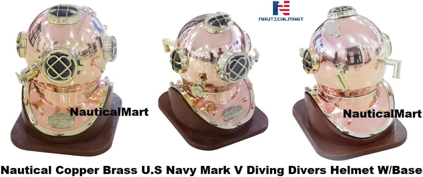 Nautical Copper Brass U.S Navy Mark V Diving Divers Helmet W/Base Deep Sea Vintage Marine Scuba Divers Helmet Accessories Collectible Decorative Gifts