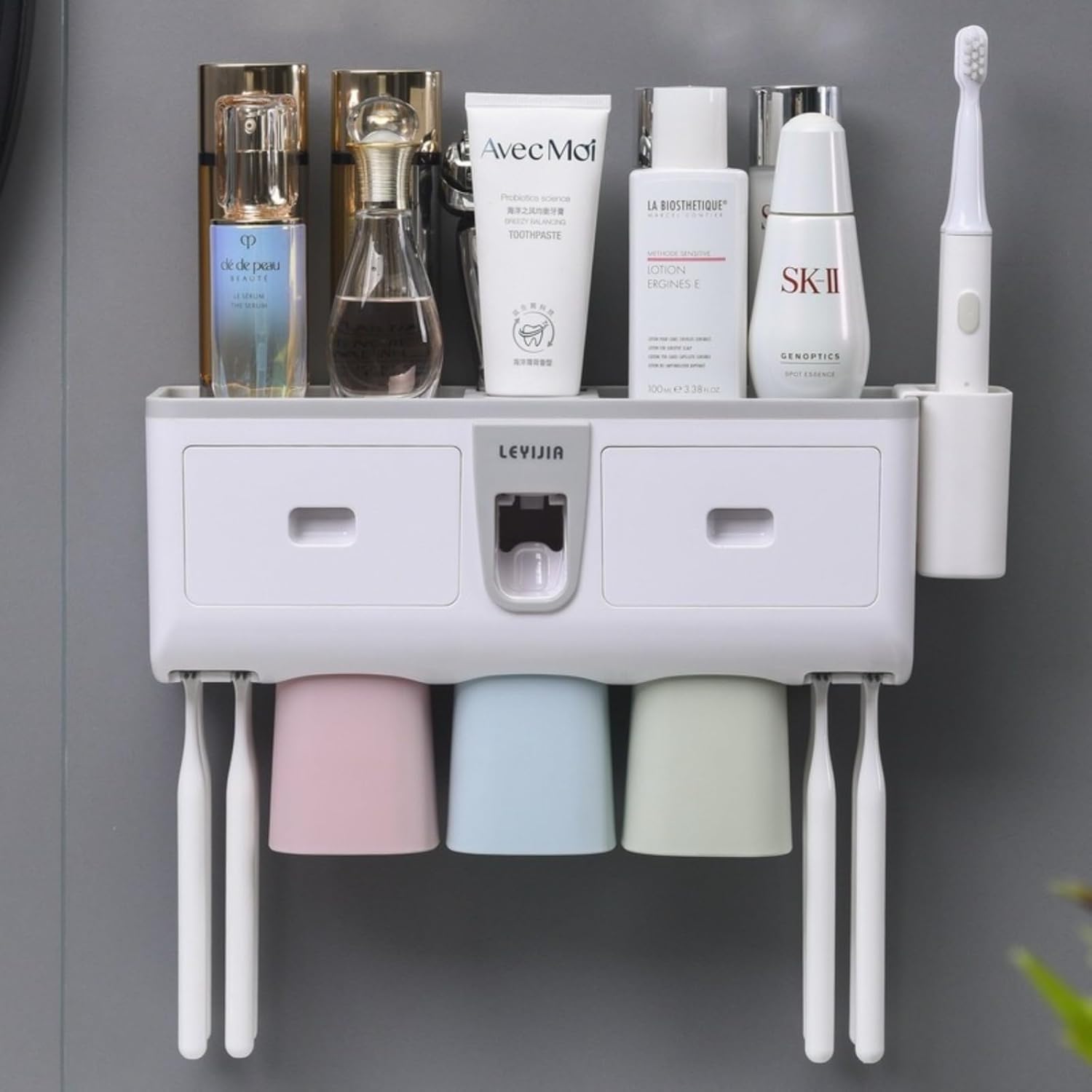 Wall-Mounted Four-Person wash and Storage Rack, Toothbrush Rack