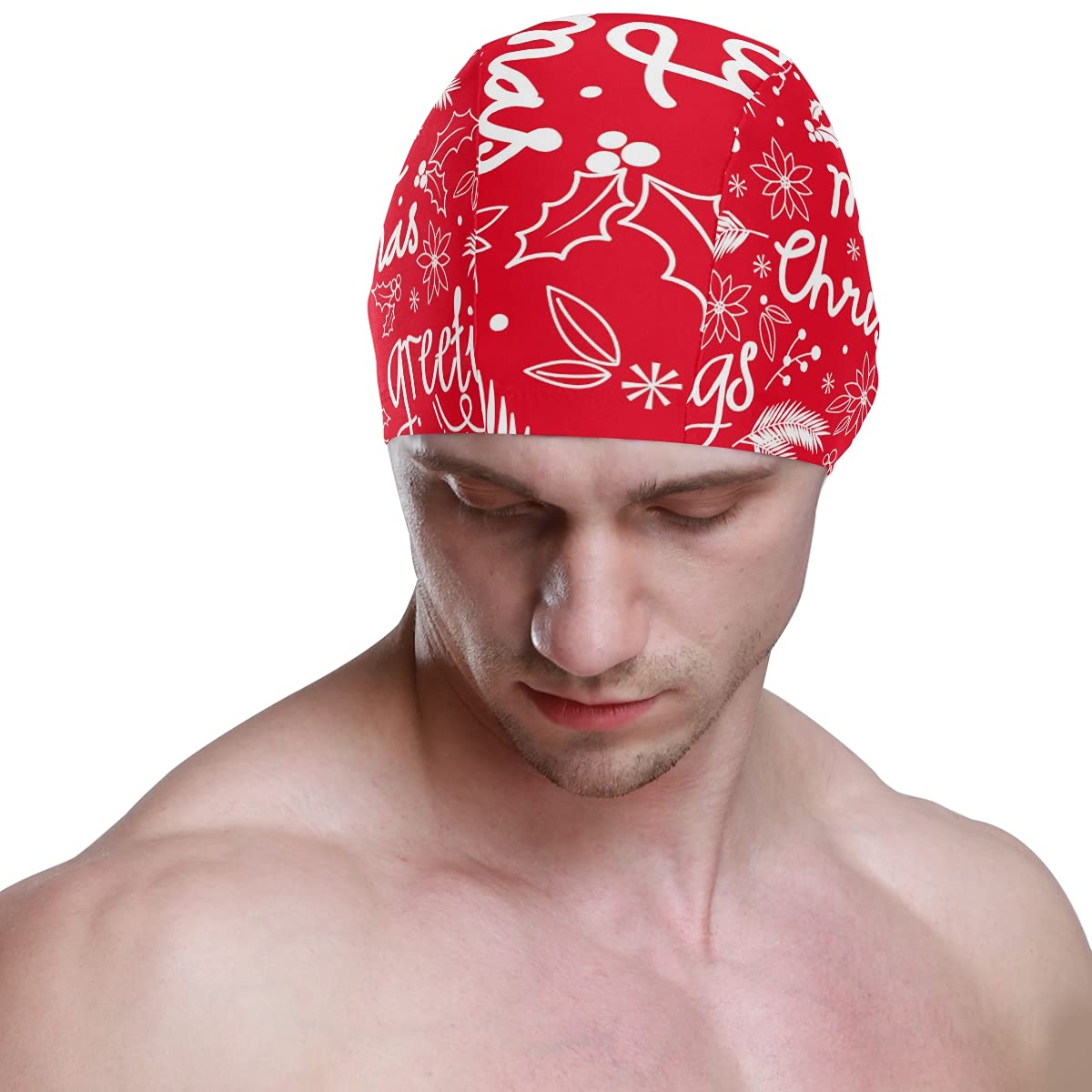 Hupery Christmas Pattern Swim Cap Easy Put On/Off Swimming Caps Long Hair Short Hair Swim Caps for Adult Youth Women Men