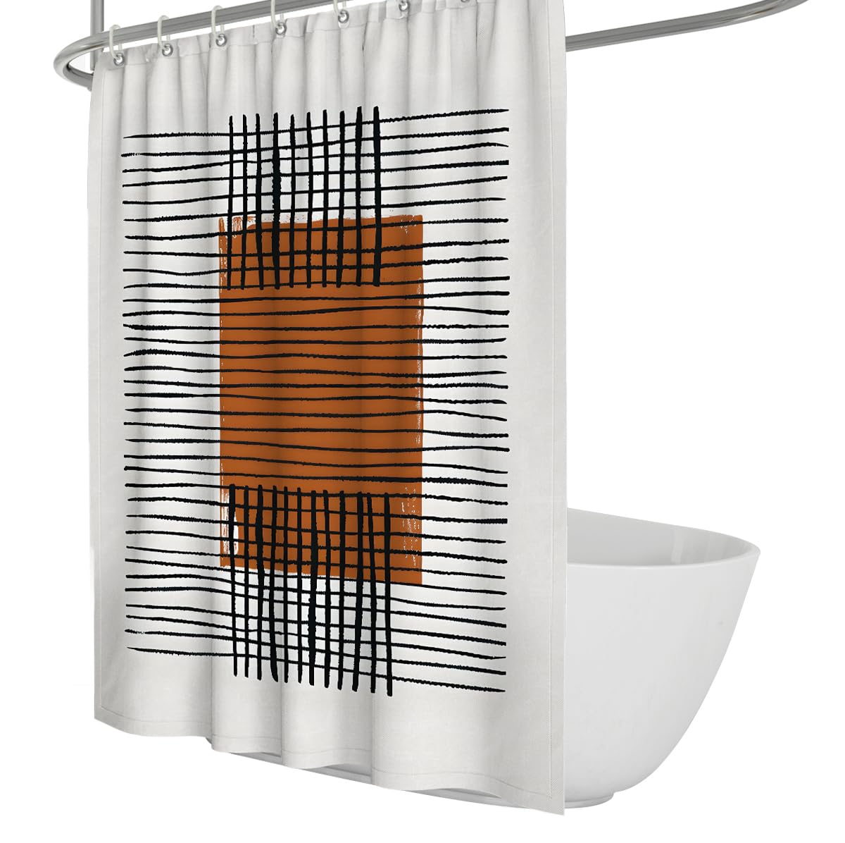 Uiringart Shower Curtains Black Terracotta Geometric Grid W180xl200cm Abstract Minimalist Waterproof Water Repellent Walk In Shower Bathroom Decor With Hook
