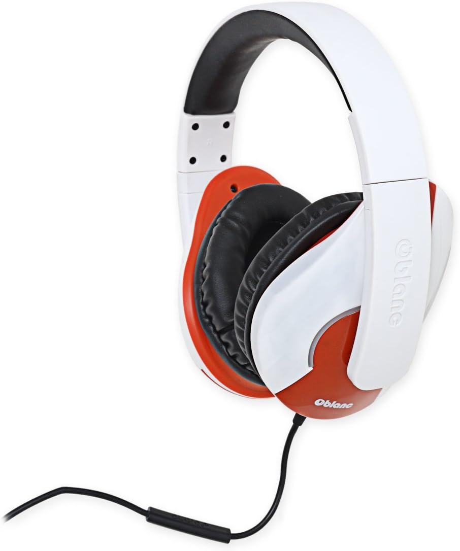 Oblanc OG-AUD63046 NC3 On-Ear Stereo Headphone with in-line Microphone - White/Red