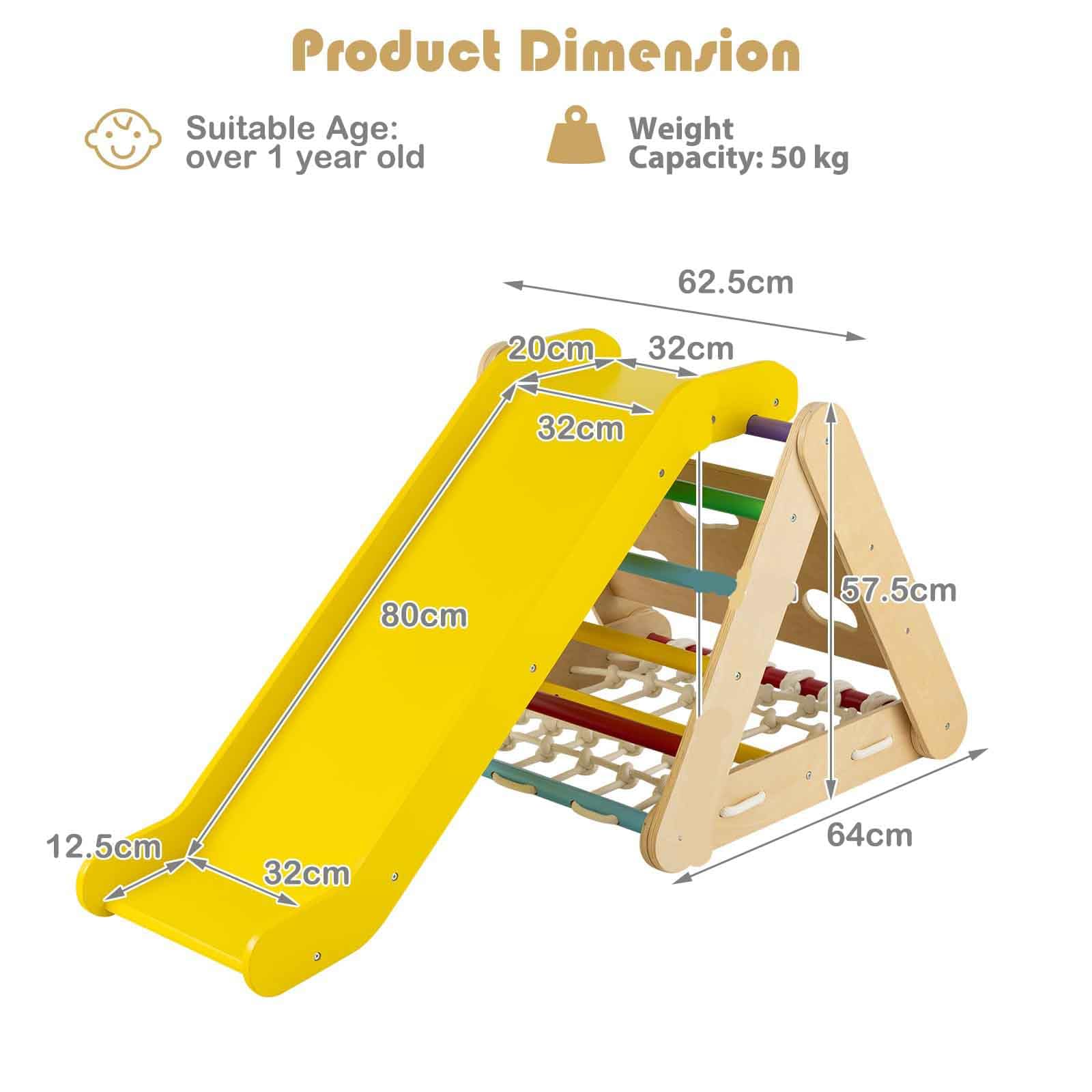 HOMASIS Set di Arrampicata per Bambini con Scivolo, Parco Giochi Bambini Interno in Legno, Triangolo da Arrampicata Montessoriano per Bambini da 1+ Anni, Capacità 50kg (Colorato)