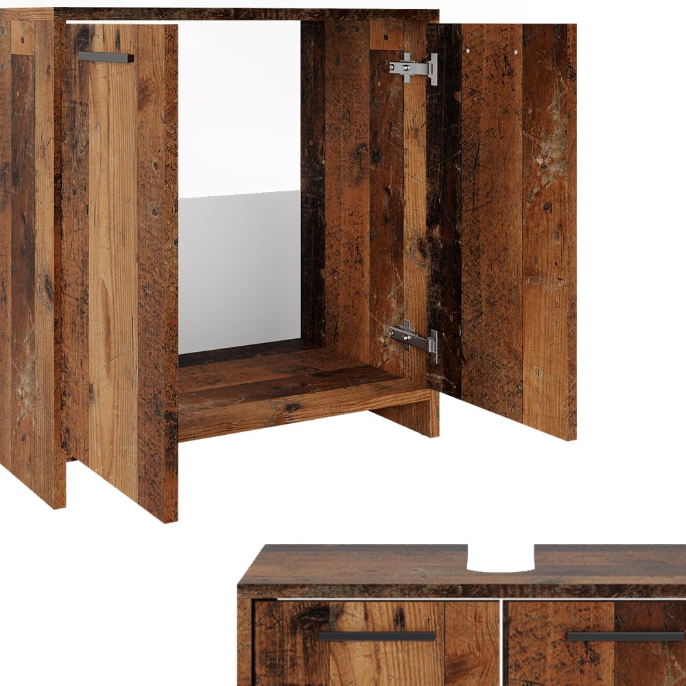 Vicco Mobile sottolavabo per bagno Kiko, Rovere rustico, 58 x 60 cm, con ritaglio per sifone e spazio di stoccaggio per l’organizzazione del bagno