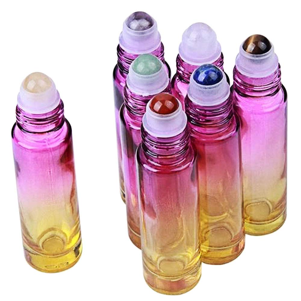 10ml Gradiant Colorful Empty Refillable Bottles 7 Chakra Gemstone Roller Balls Clear Glass Roller Bottles Transparent Essential Oil Bottles W3907