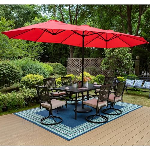 Image of 15ft Large Outdoor Umbrella Double-Sided Patio Umbrella with 65 Kgs Movable Stand, Crank Handle, 12 Ribs Rectangular Garden Umbrella for Patio Graden, Poolside, Terrace, Cafe and Hotels