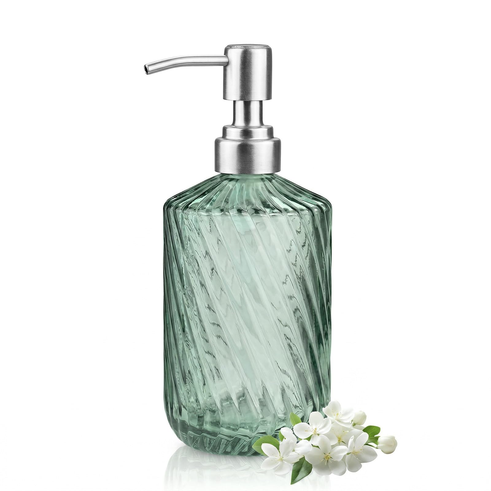 Glass Soap Dispenser - 450ml Hand Soap Dispenser with Rustproof Stainless Steel Pump Liquid Hand Jar Refillable Glass Bottle for Bathroom Countertop Kitchen Laundry Room