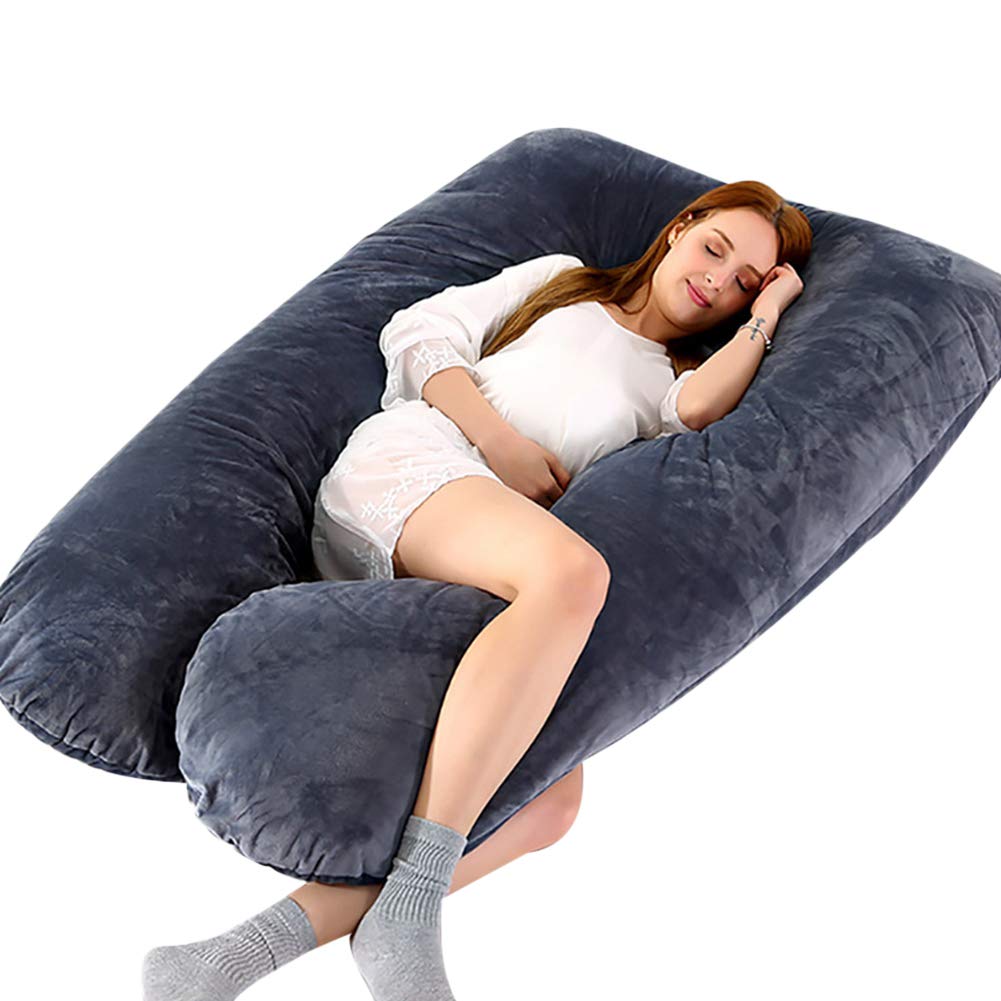 Ganzkörper-U-Förmiges Schwangerschaftskissen Seitenschläferkissen-Stützkissen Ergonomisches Lagerungskissen für Schwangere Frauen,140x80cm,Schwarz2