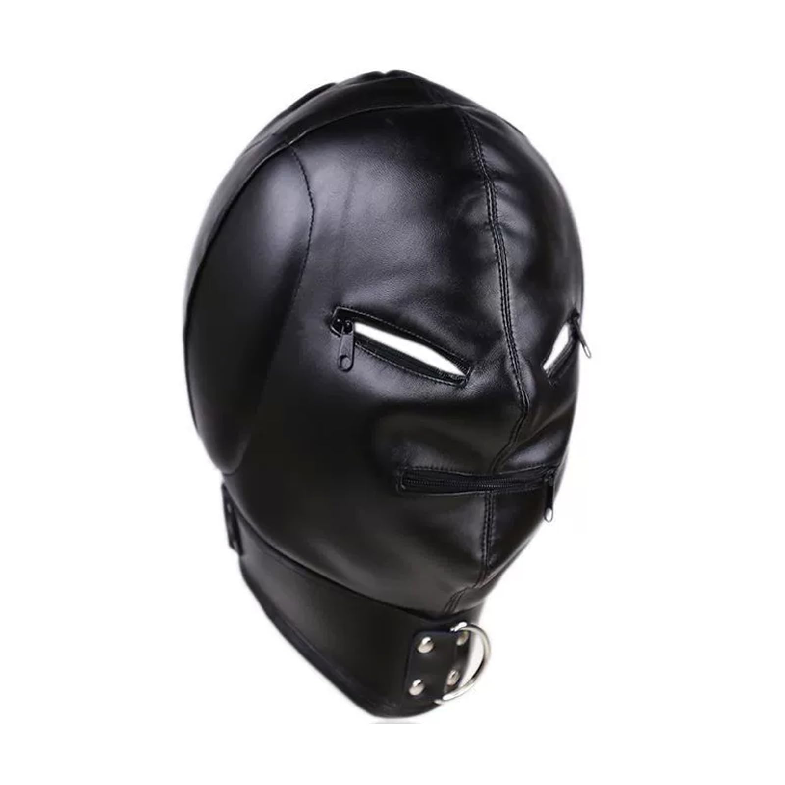 PU leather Full Cover Hood Mask Zippered Opened Mouth Show Eyes Face Mask Adjustable Lace-up Halloween Cosplay Costume Punk Hood Headgear Fancy Dress Costume for Couple Games Carnival Night Club