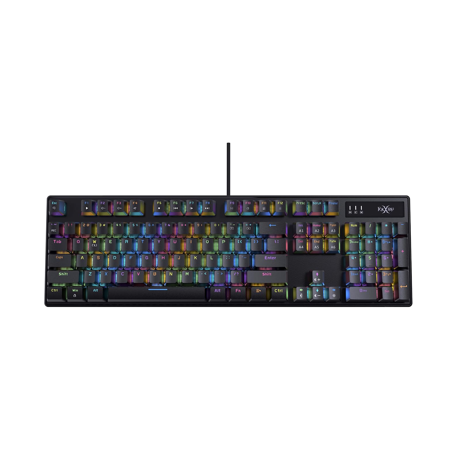 FOXXRAY HKM-88 Tastiera meccanica da gioco full-size, tasti personalizzabili con supporto macro, retroilluminazione RGB, interruttori Outemu rosso/blu, Plug and Play USB per PC (nero, interruttore