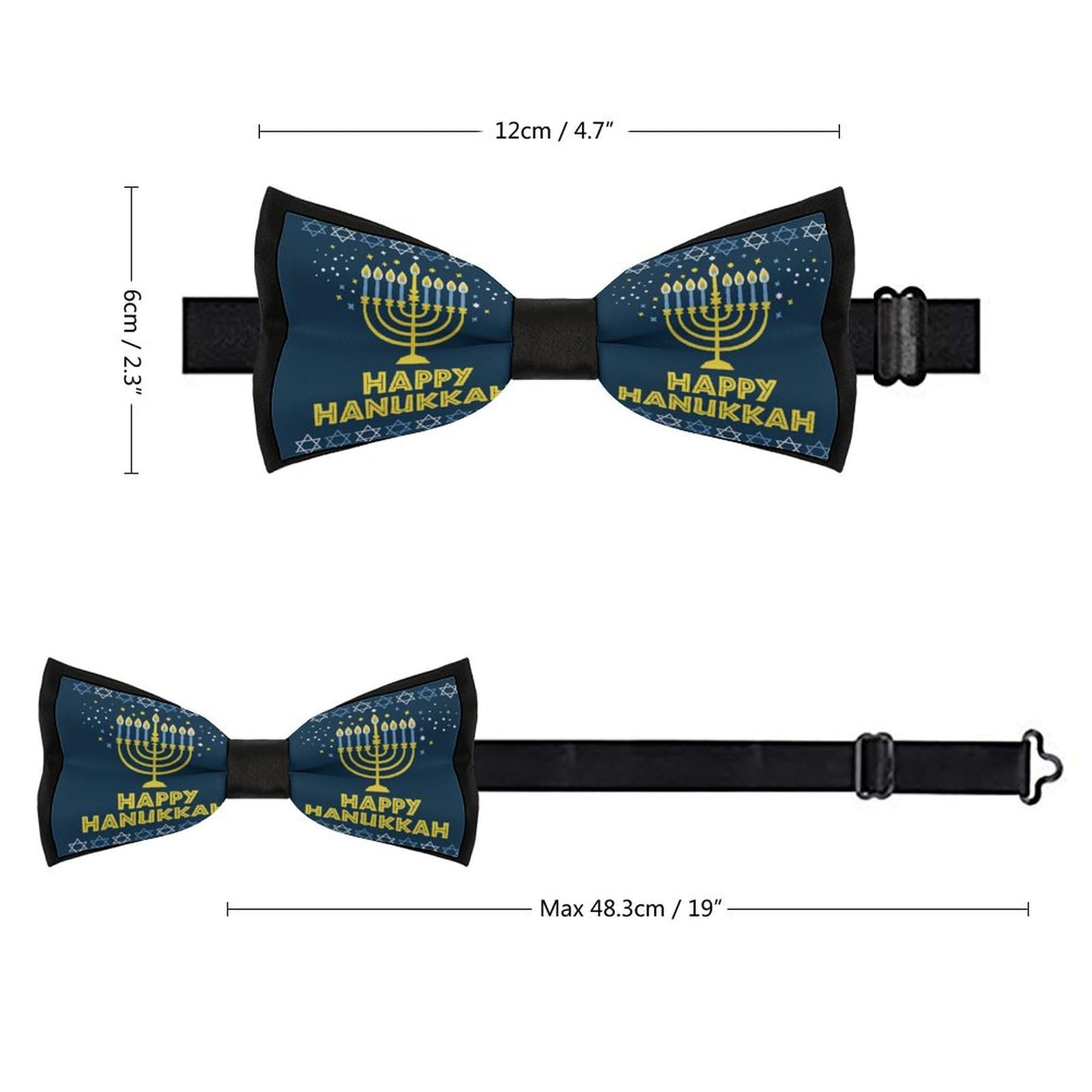 GoasNei Happy Hanukkah Jewish Chanukah Holiday Bow Tie for Men Adjustable Necktie Funny Tie Neck Ties for Weddings Party