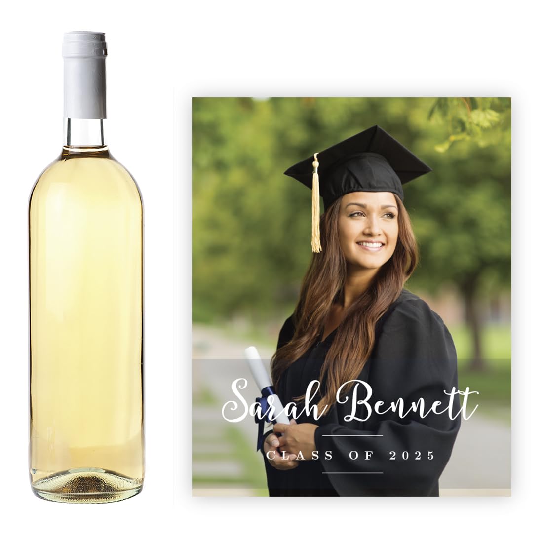 Andaz Press Photo Personalized Storybook Graduation Collection, Wine Bottle Labels, 20-Pack, Custom Image