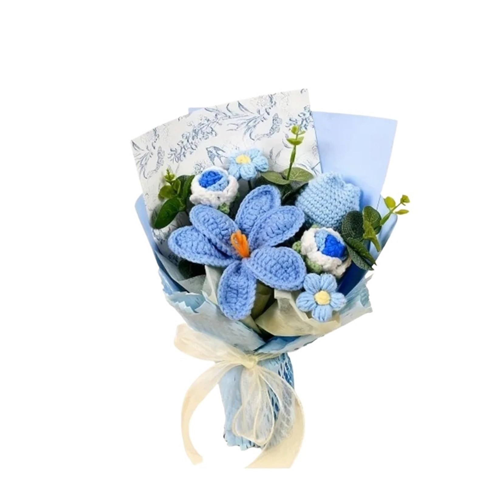 FCfpxwtz Artificial Crochet Flower, Crochet Flower Bouquet Blue For Graduation Anniversary Wedding Home Decor