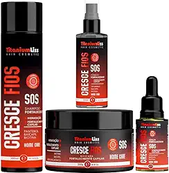 Kit Crescimento Capilar Sos Cresce Fios Titanium Liss Crescimento Rápido - Combate Queda Calvície Falha -Alopecia - Crescimento