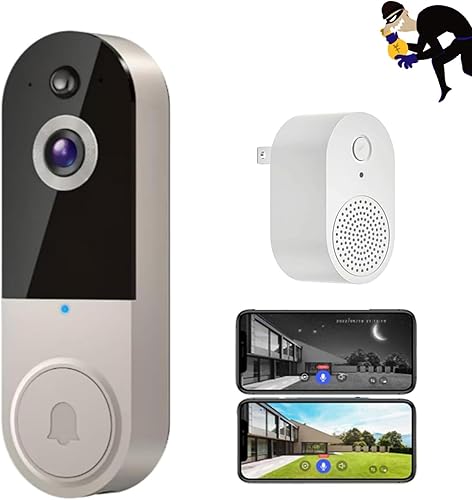 Timbre de puerta seguro inalámbrico, sin mensual, FeeSafe Timbre - Timbre de video Wi-Fi HD de 1080p con visión nocturna y audio bidireccional para