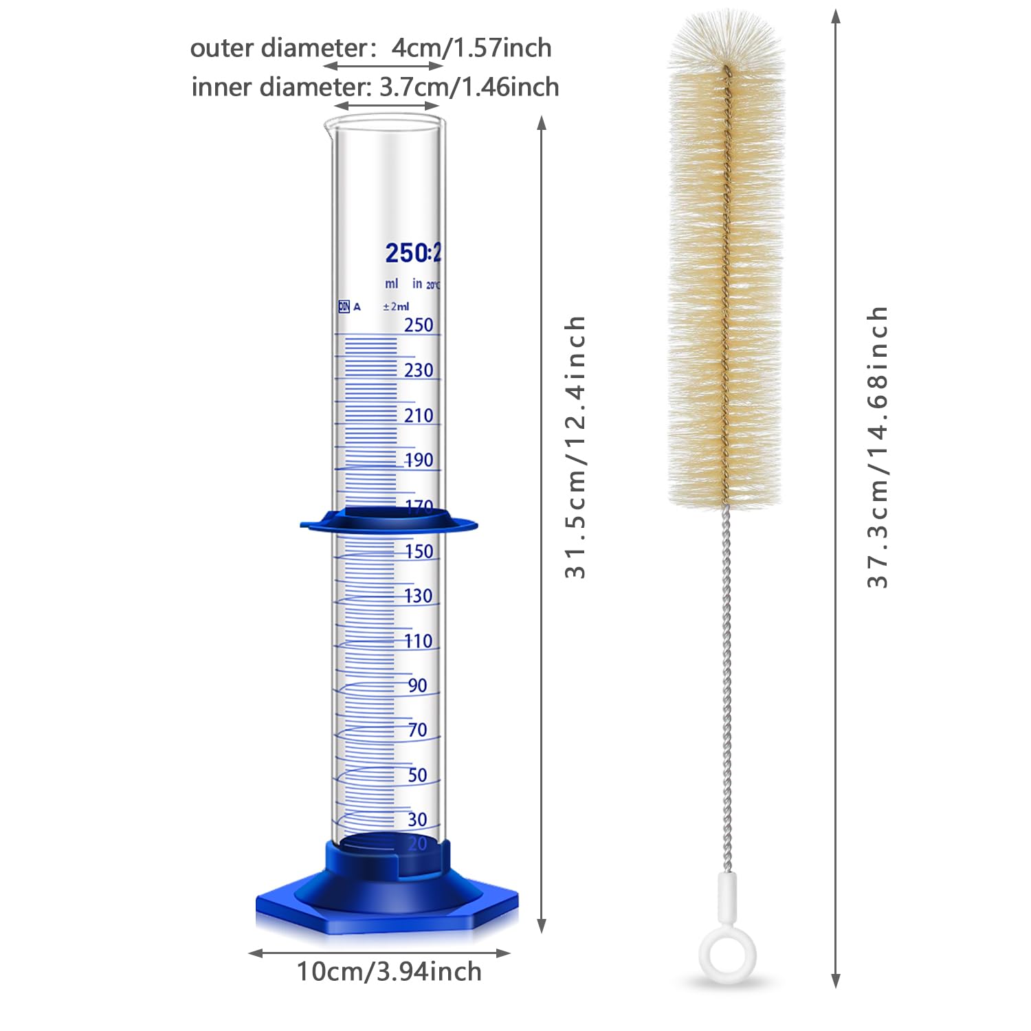 2PCS Graduated Cylinder Measuring Cylinder Thick Glass Lab Cylinders Glass Graduated Cylinder Glass Measuring Cylinder (250ML) — Amazon image 2