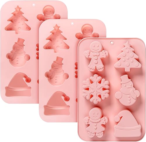 Paquete de 3 moldes de silicona para magdalenas de Navidad, molde de jabón de silicona de gran tamaño para jabón hecho a mano, mini pasteles,