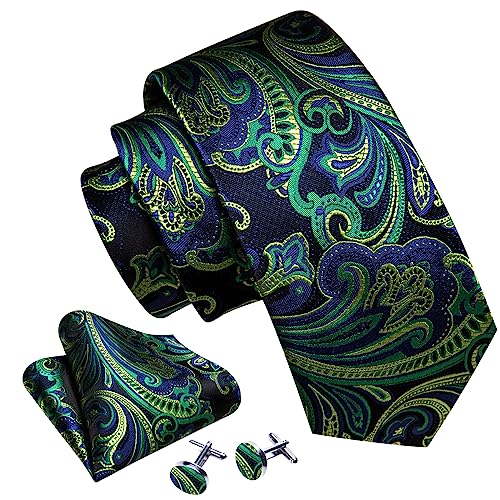 Image of Barry.Wang Paisley Tie Fashion Set Hanky Cufflinks Neckties for Men Woven Silk