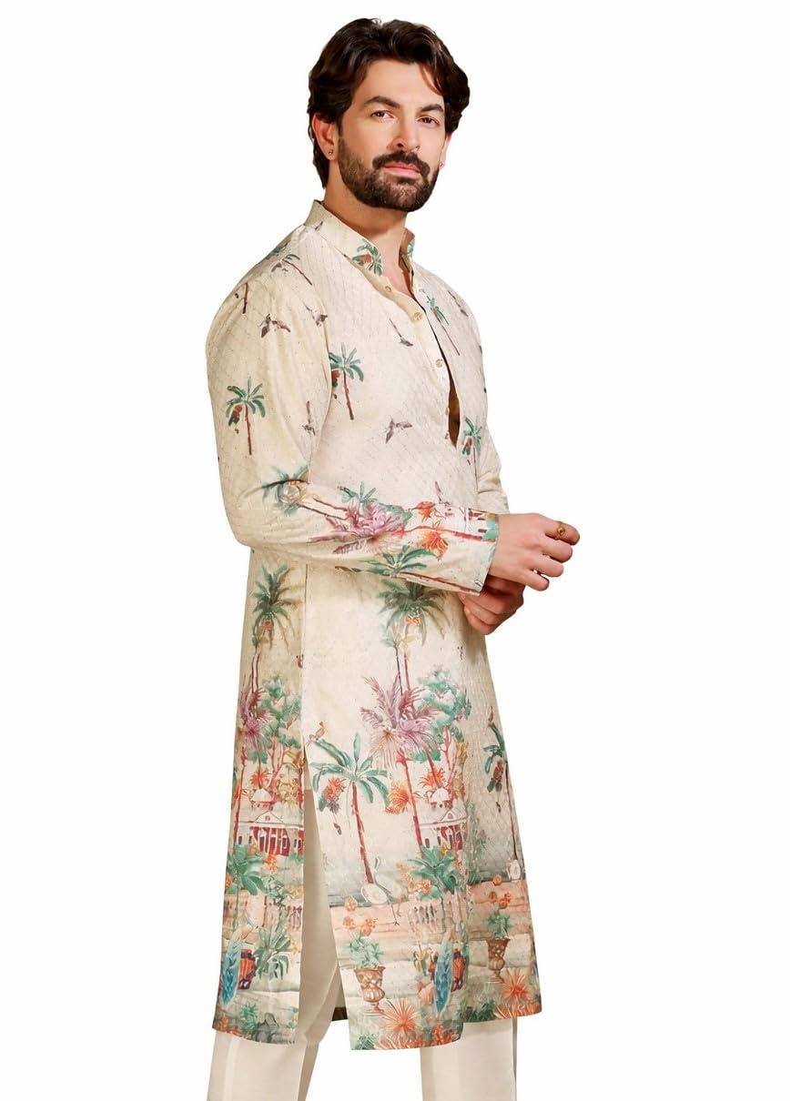 sojanya (Since 1958 Men's Cotton Daman Print Long Kurta with Krochet Embroidery-picture-15
