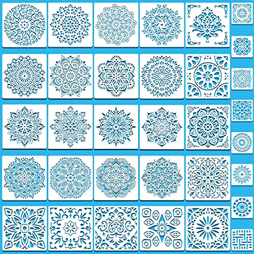 SUNFEEL Mandala Painting Craft Stencils Reusable Templates 6 x 6 in and 3.5 x 3.5 in For Wood and Canvas DIY Crafts and Furniture