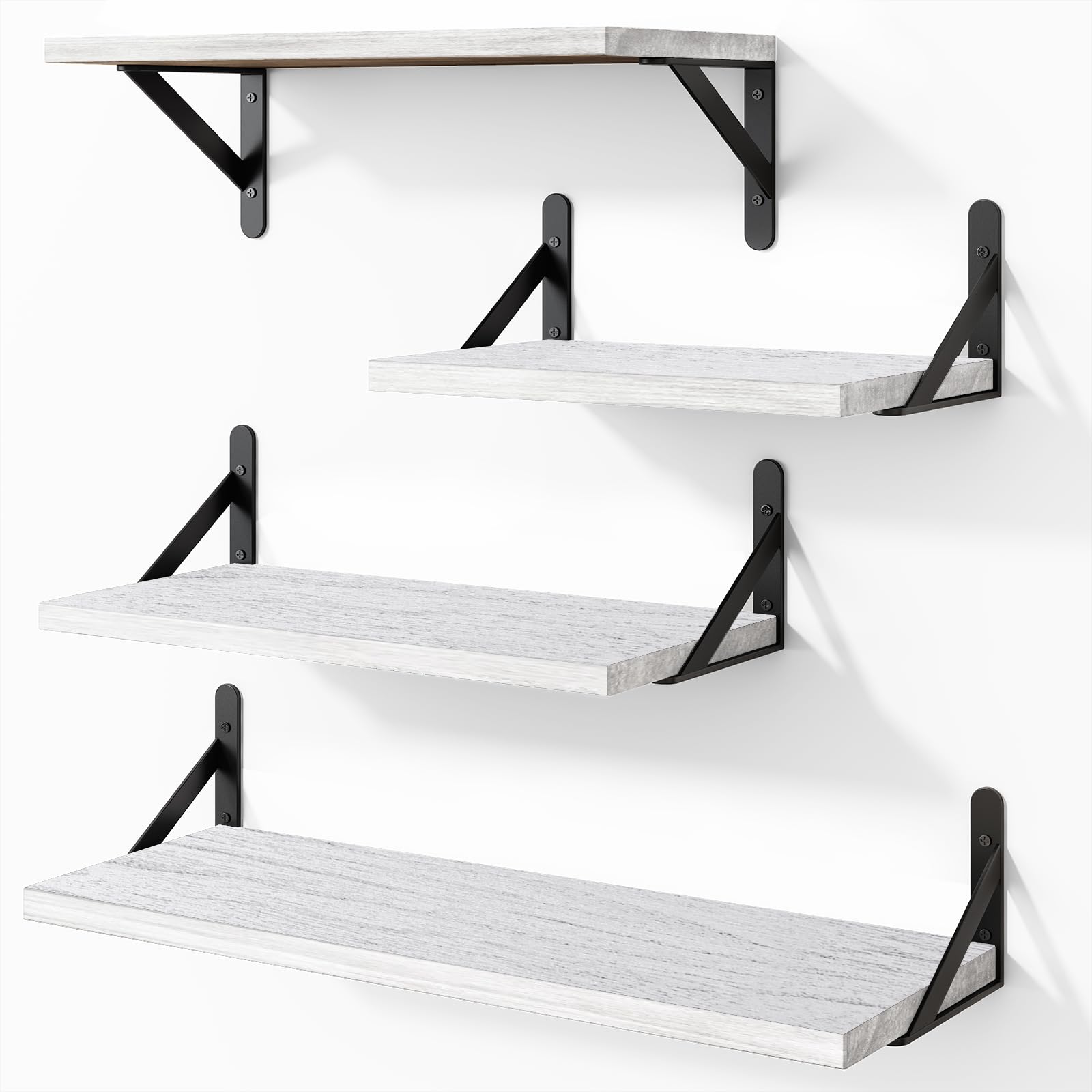 YGEOMER Floating Shelves for Wall, Different Sizes Rustic White Wall Shelves for Living Room, Bathroom, Bedroom, Kitchen, Home Decor (Set of 4)