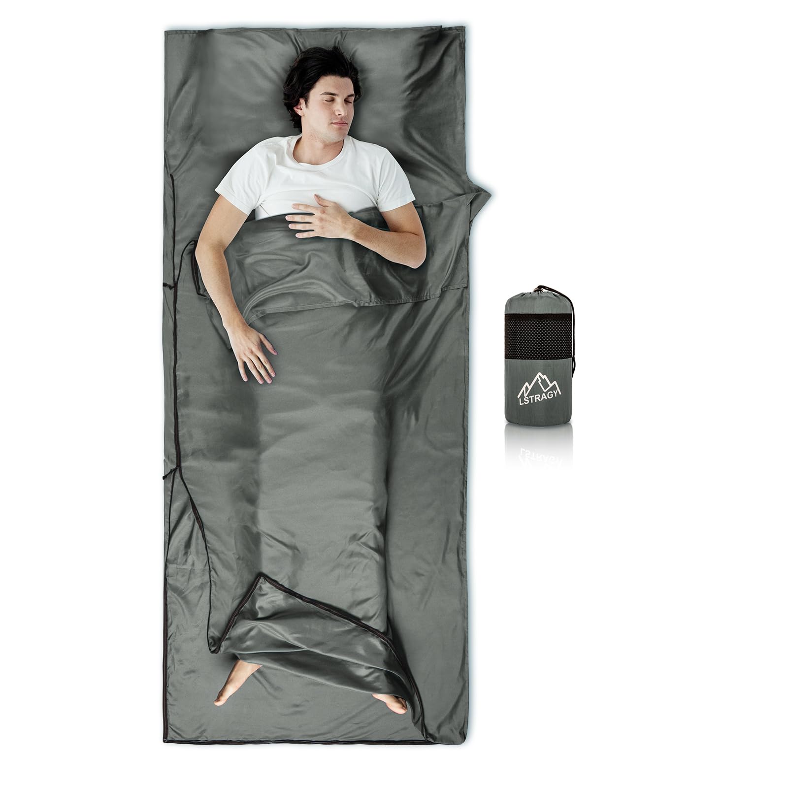 LSTRAGY Sleeping Bag Liner,14oz Ultralight Sefl Tan Sleep Sack with 2 Way Zipper, Expose Feet Separately, Adult Sleep Sack & Travel Sheets for Camping