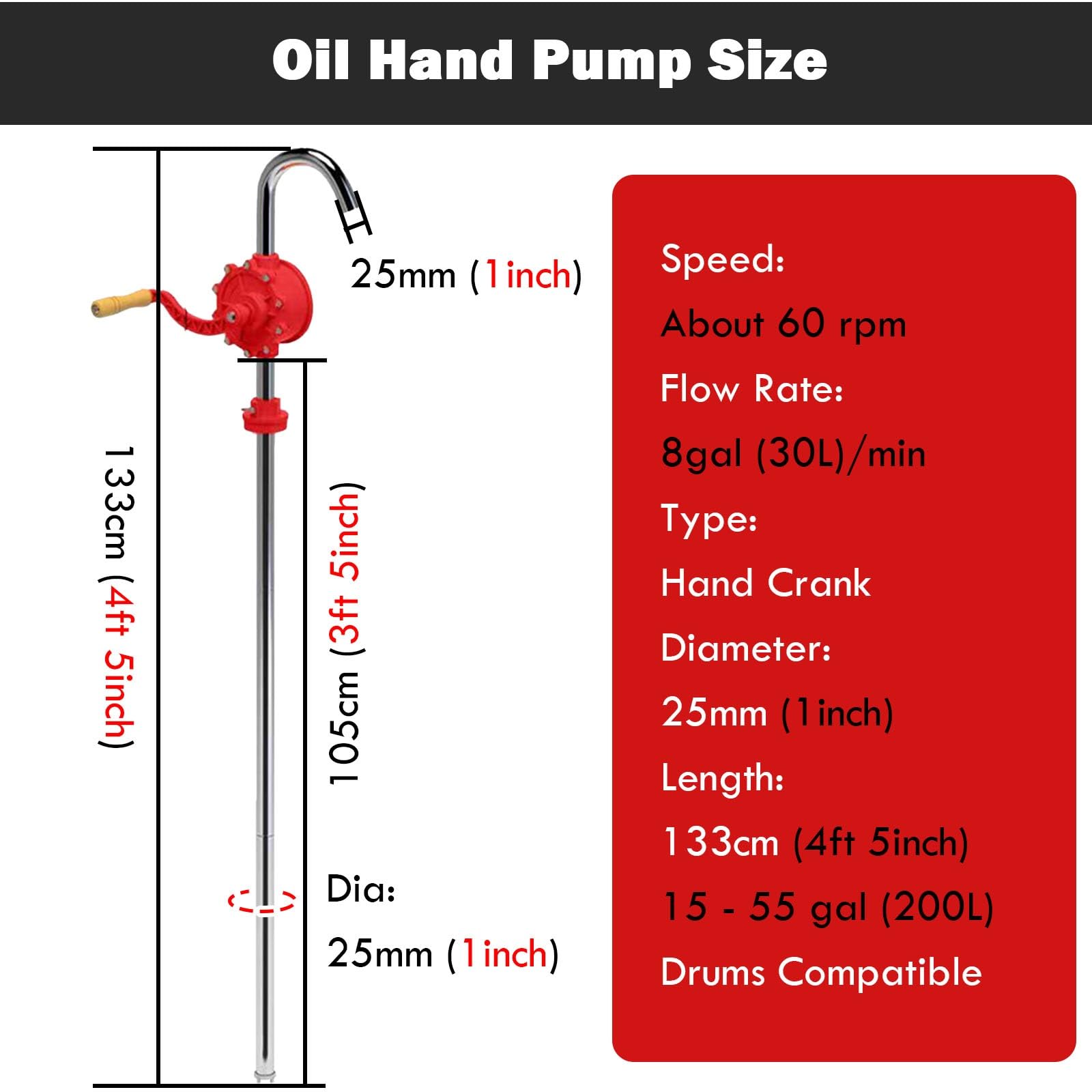 AMUFJJ Bomba de Agua Manual Bomba Manual De Acero Inoxidable para Bidones De Servicio Pesado, Bomba Liviana para Bidones De Aceite con Tubo De Extensión para Bidones De 25 A 200 L