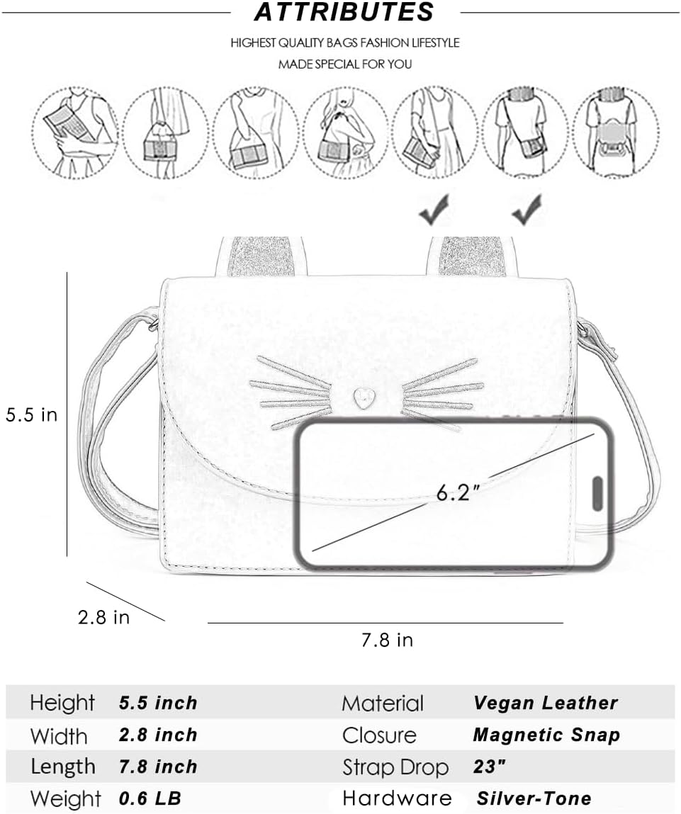 AFKOMST Kawaii Birthday Gifts Small Cat Purse for Girls and Kitty Bag Crossbody for Youth Girls Teens or Kids | Aged 6-20, Fit Small Wallet, Cell Phone, Vegan Leather - Image 6