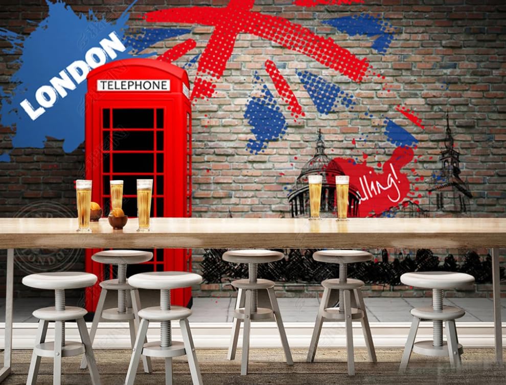 Papier peint intissé cabine téléphonique rouge poster géant mural salon 450x315 cm