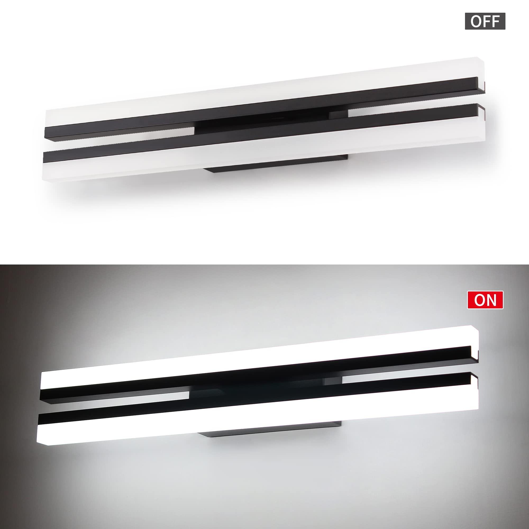 MantoLite Luminaires de Vanité LED 6000K 40CM 12W Noir Applique Murale Salle de Bain