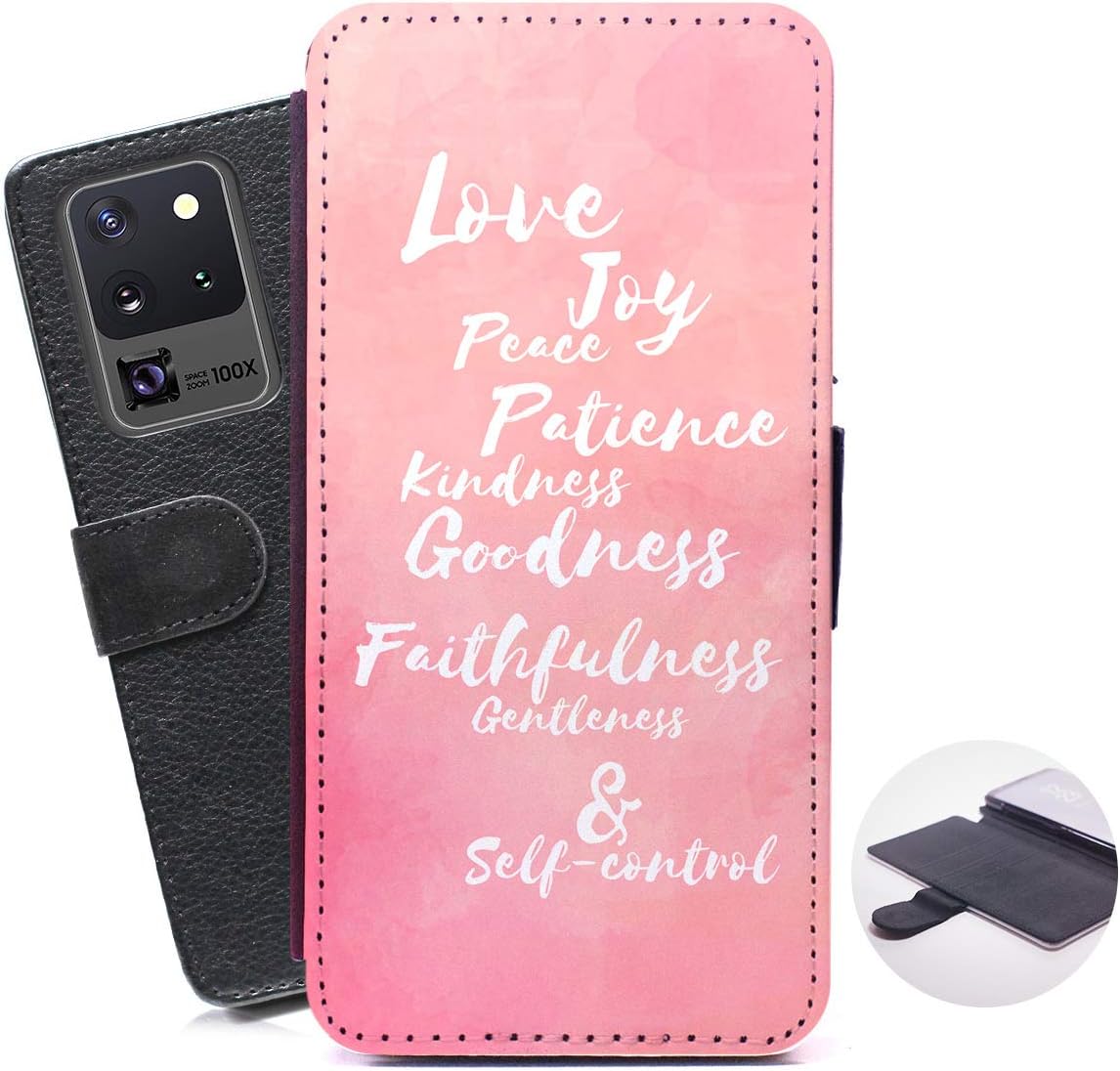 Compatible with Google Pixel 5 Case, Love Joy Peace Fruit of Holy Spirit Watercolor Pink Bible Cover Wallet case