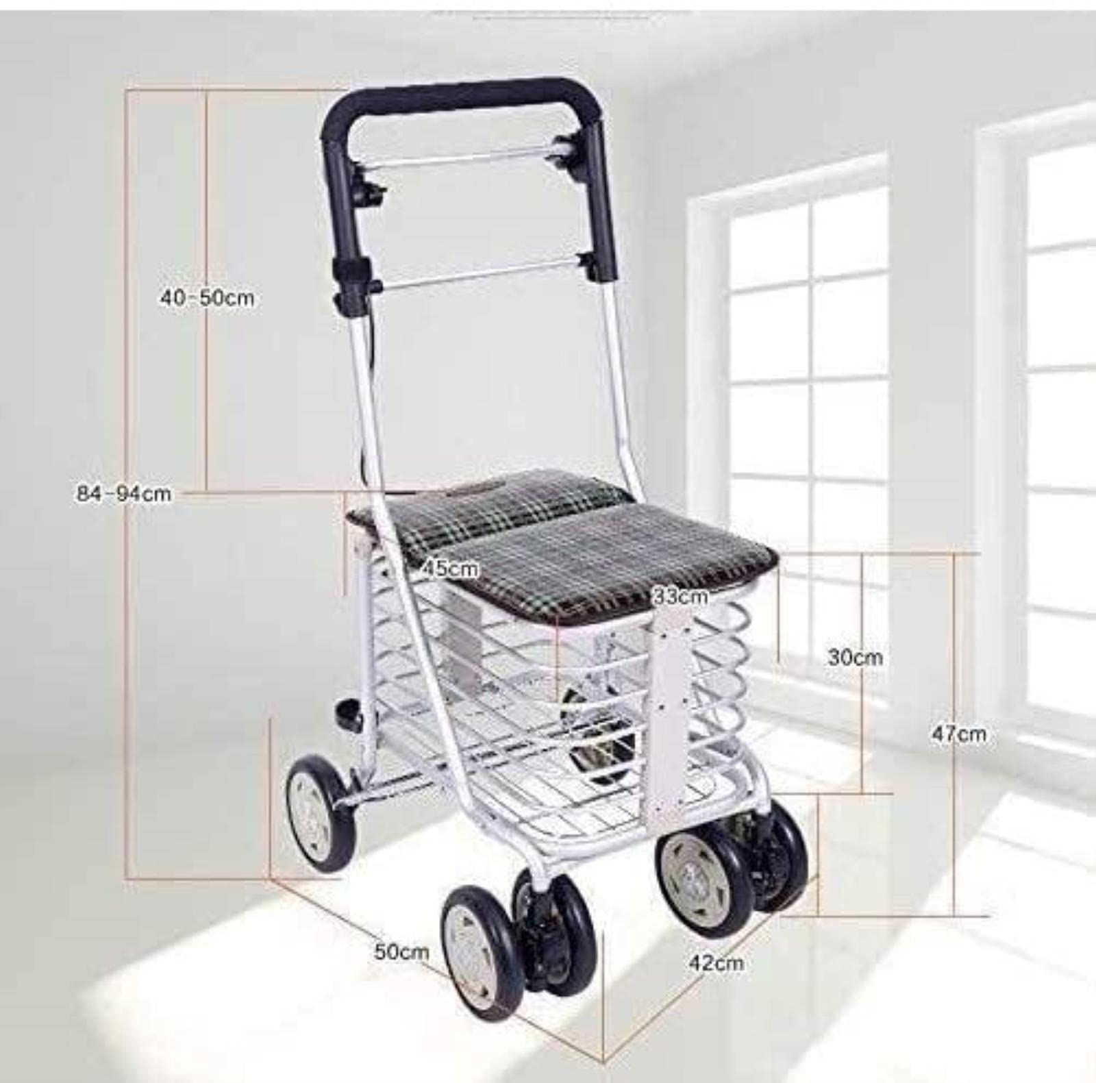 Rollator Walker Rama do chodzenia Standardowy chodzik Rollator Składany Mobilność Pomoc w chodzeniu, 4 koła do chodzenia, siedzisko z regulacją wysokości Chodzik dla osób starszych Tęsknota za