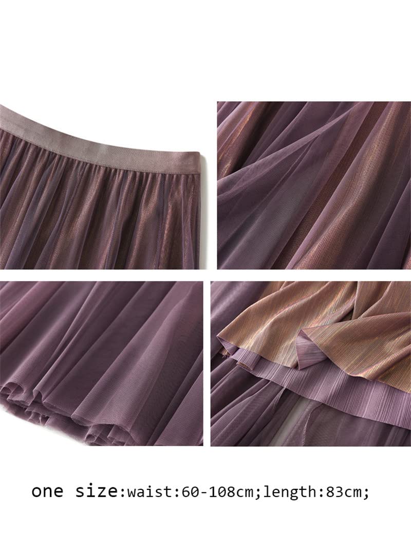 Dninmim Gonna a trapezio vintage da donna, a vita alta, in rete blu, viola, per feste di ballo e feste