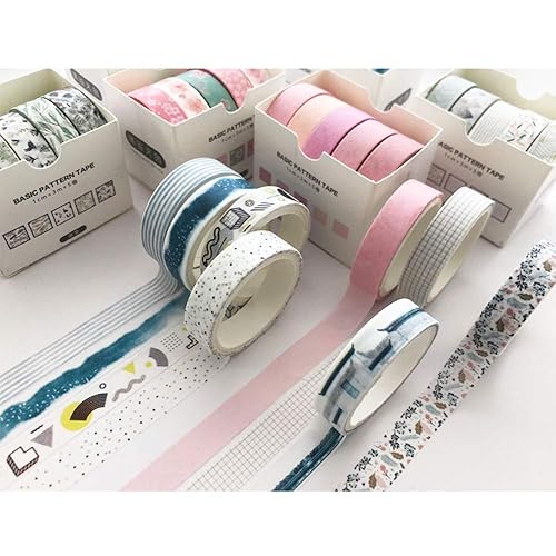 Miniatura 6 de YUBBAEX Juego de 5 rollos de cinta washi creativa, básica, de enmascaramiento, cintas decorativas para artes, manualidades, diarios, planificadores,