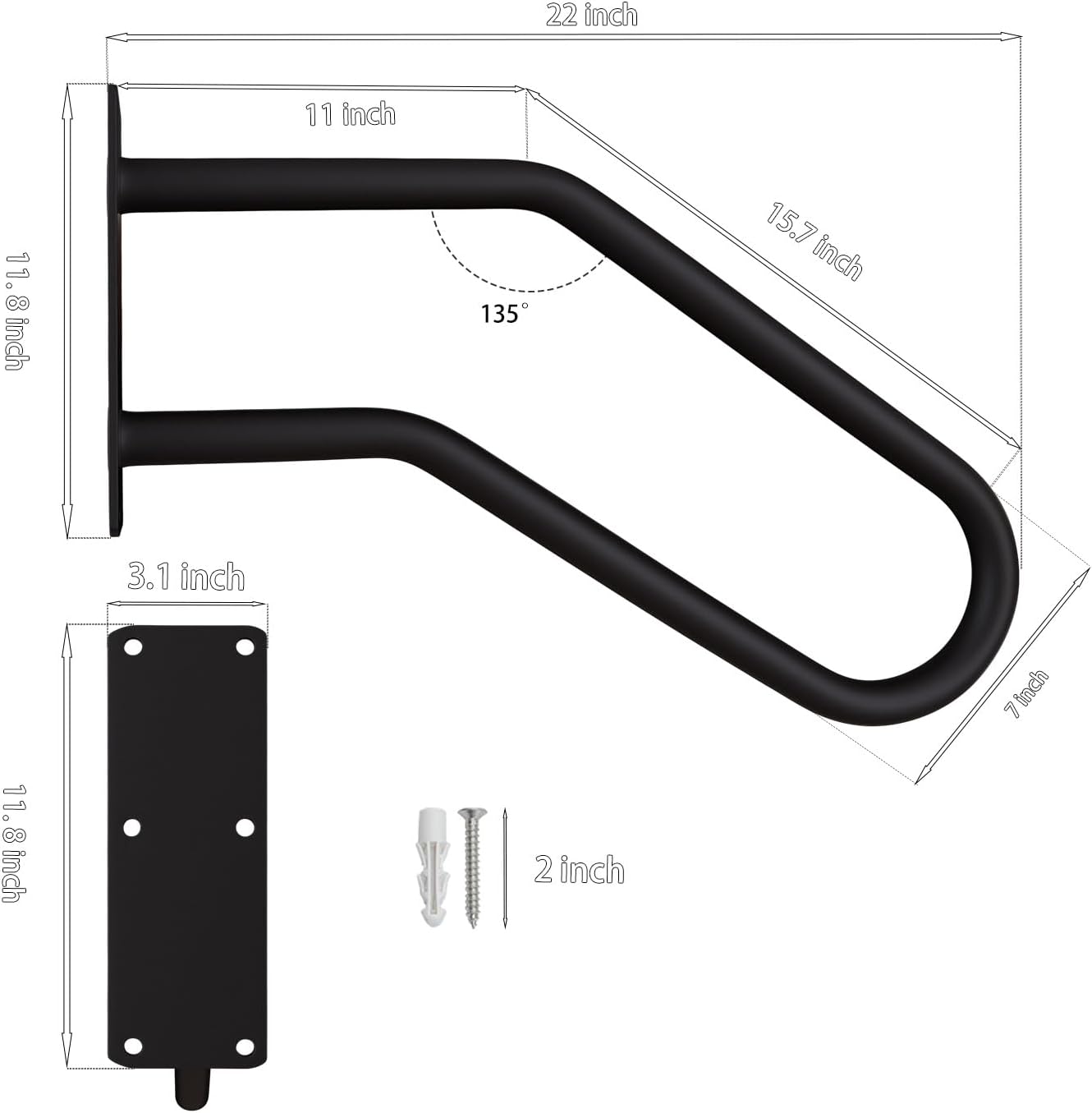 Handrail for Steps, U-Shaped Wall Mount Stair Handrail Grab Bar for 1-3 Steps, Safety Support Rail for Elderly, Porch, Garage, Garden, Entryway Indoor Outdoor Staircase, Black