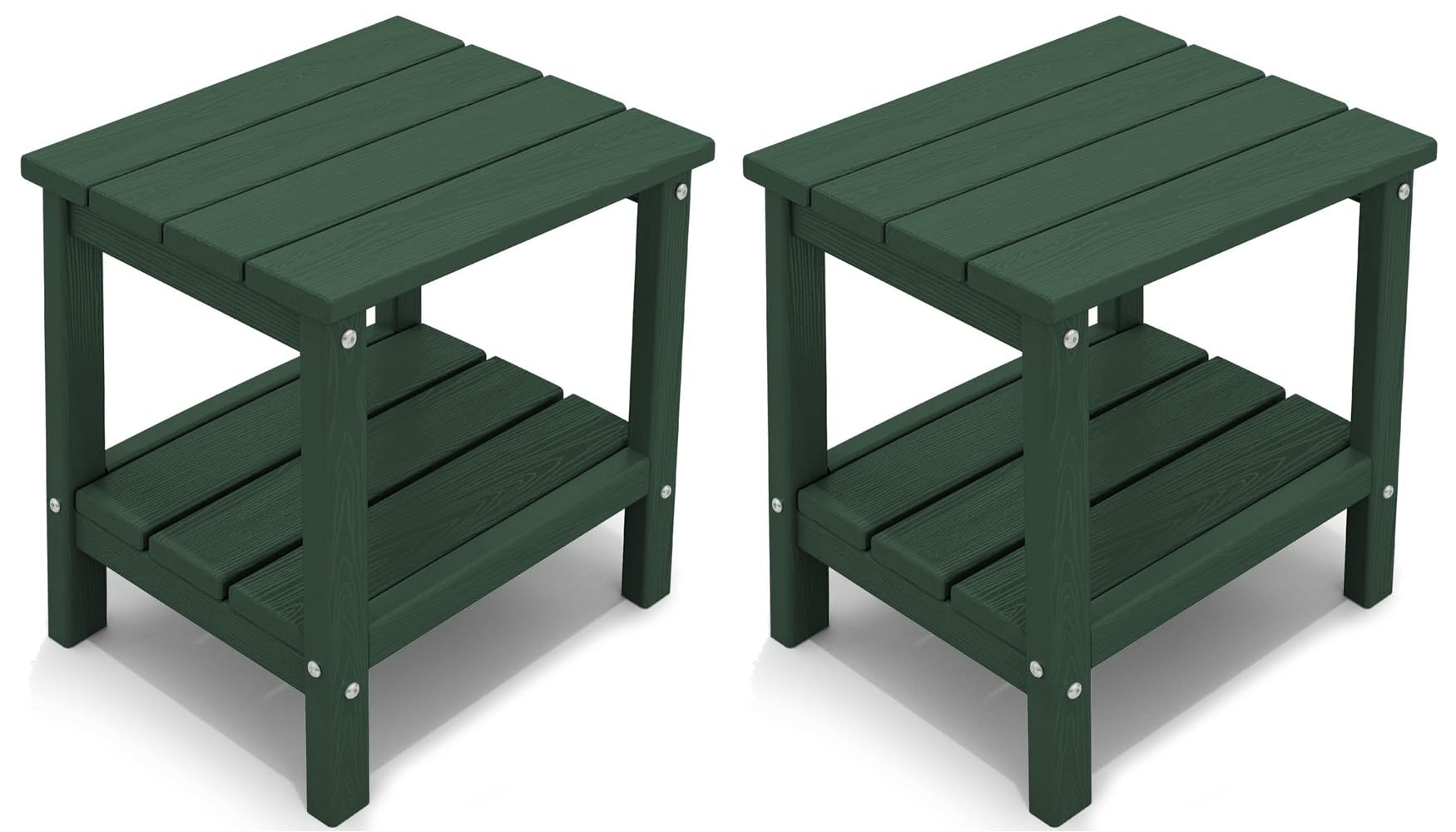 KINGYES Outdoor Side Table Set of 2, Double Layer Adirondack End Table- Green