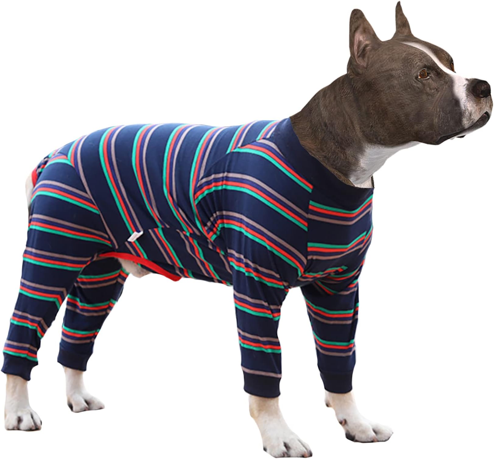 Size XS to 3XL, 2 Colors Dog Onesie Long Sleeve, Full Cover Pet Pajamas, Dog Plaid Shirt, Lightweight Dog Jumpsuit Striped X-Large