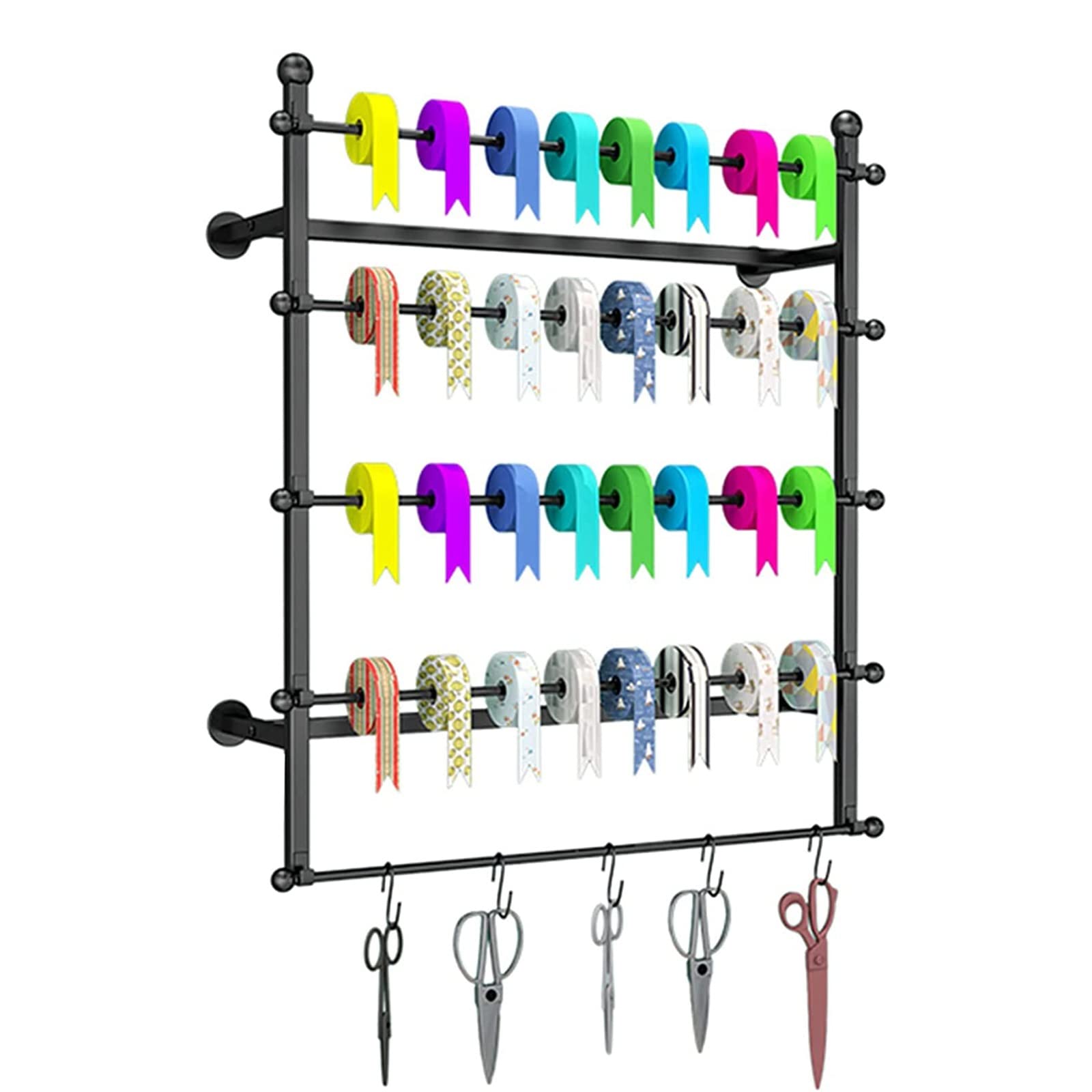 Corbatero Organizador Cinturones Percha Pañuelos Montaje en la Pared Negro Rollos de Vinilo Estantería de Almacenamiento, 5 Niveles Soporte para Cintas para La Sala de Costura del Hogar, Artesanía Alm