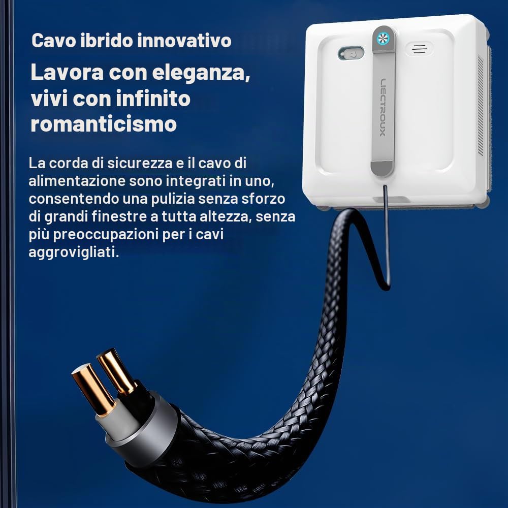 LIECTROUX Robot lavavetri S9, 2 spazzole rotanti, spruzzatura pompa 6 ugelli, motore senza spazzole, aspirazione 9KPa, vetri senza telaio, 8 microruttori, corda + cavo 2in 1, app e telecomando