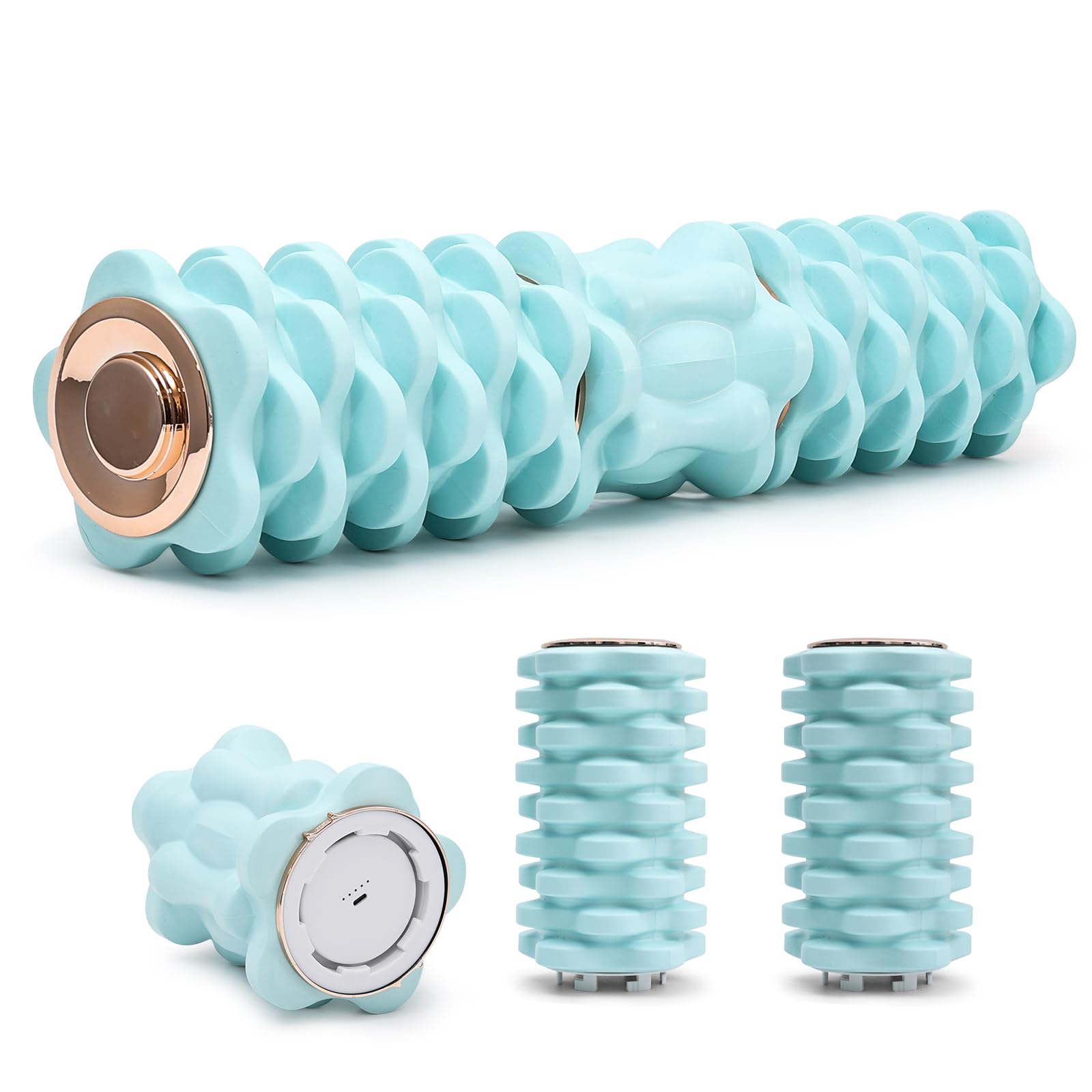 Vibrating Foam Roller,23.6“x5.5“ Portable Electric Foam Roller for Muscle Recovery,Fitness Deep Massage Rechargeable Trigger Point Foam Roller EVA for Yoga Exercise Post Workout (Blue)