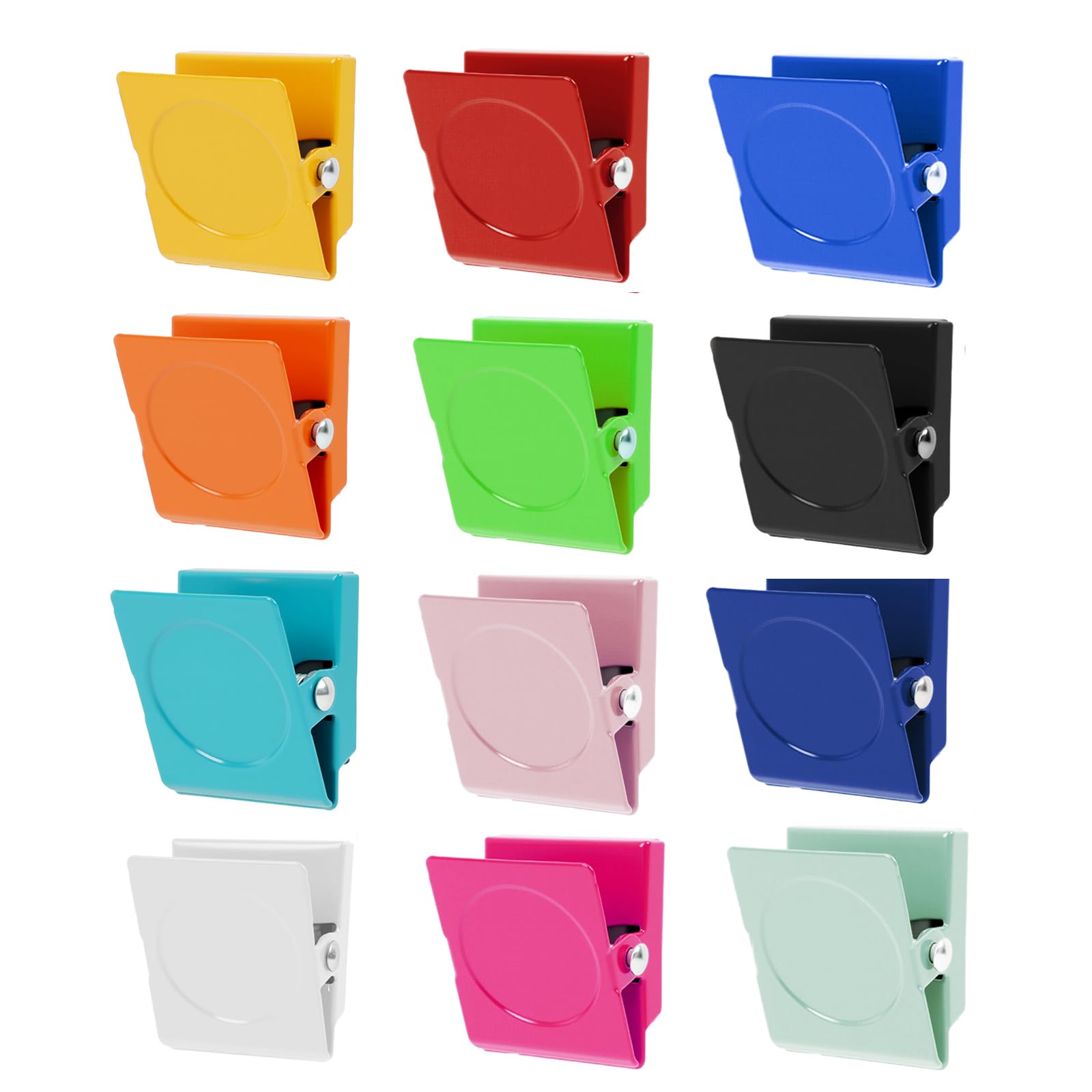 LUCTHY Fridge Magnets Clips, Strong Whiteboard Magnets Coloured Magnetic Clips Scratch-Resistant for Kids and Adults (color square 12pcs)