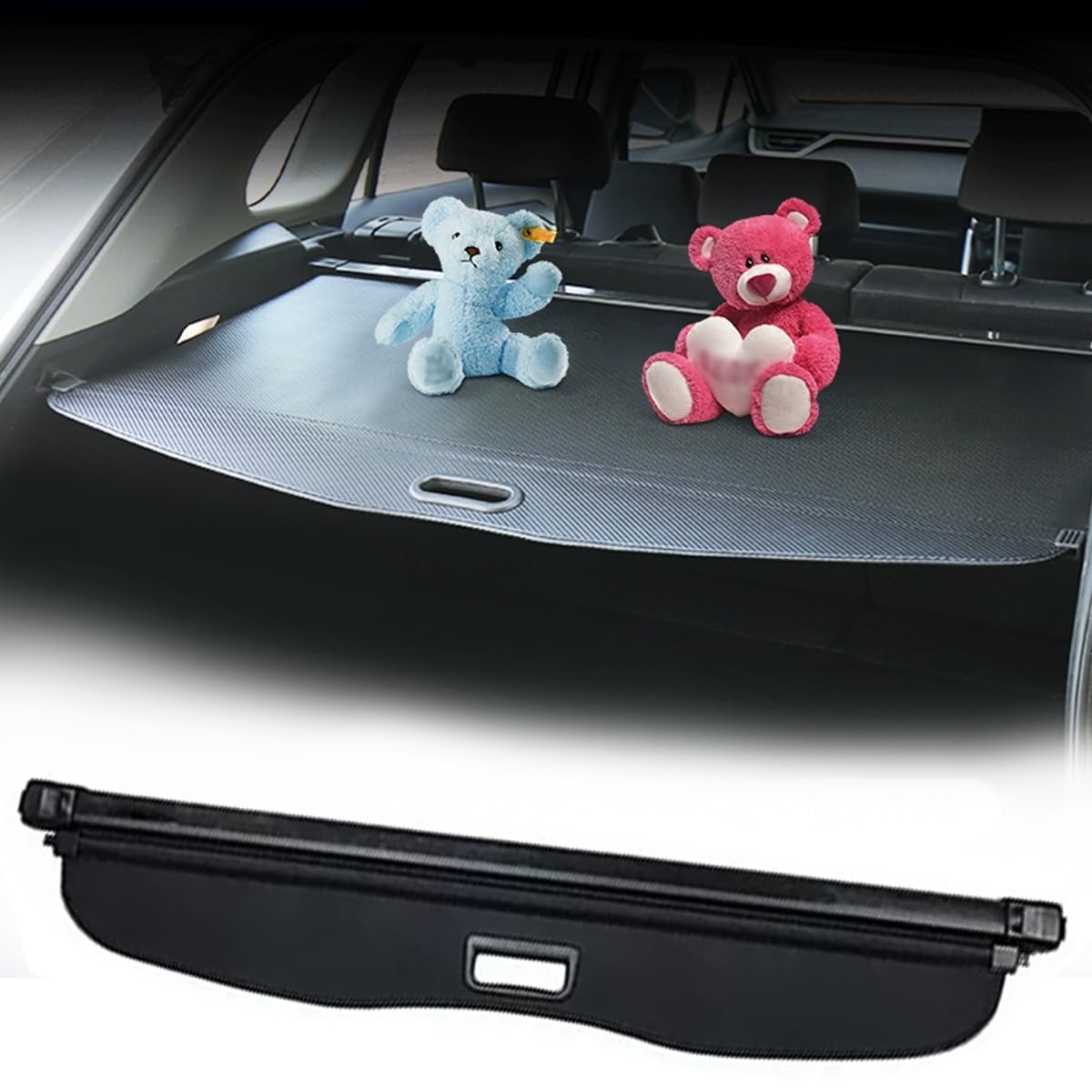 Trunk Cargo Cover for VW Volkswagen Atlas 2017-2024 Retractable Rear Trunk Cargo Luggage Security Shade Cover Shield Interior Accessories Waterproof All Weather (Black)