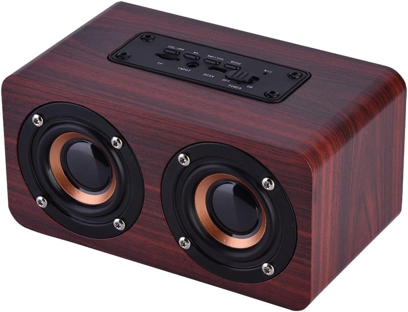 PUSOKEI Mini Bluetooth 4.2 Speaker, Wooden Combination Speaker Stereo Loudspeakers with 2 Horn,Portable Rechargeable Multimedia Music Speakers Support 3.5mm Input,TF - Image 2
