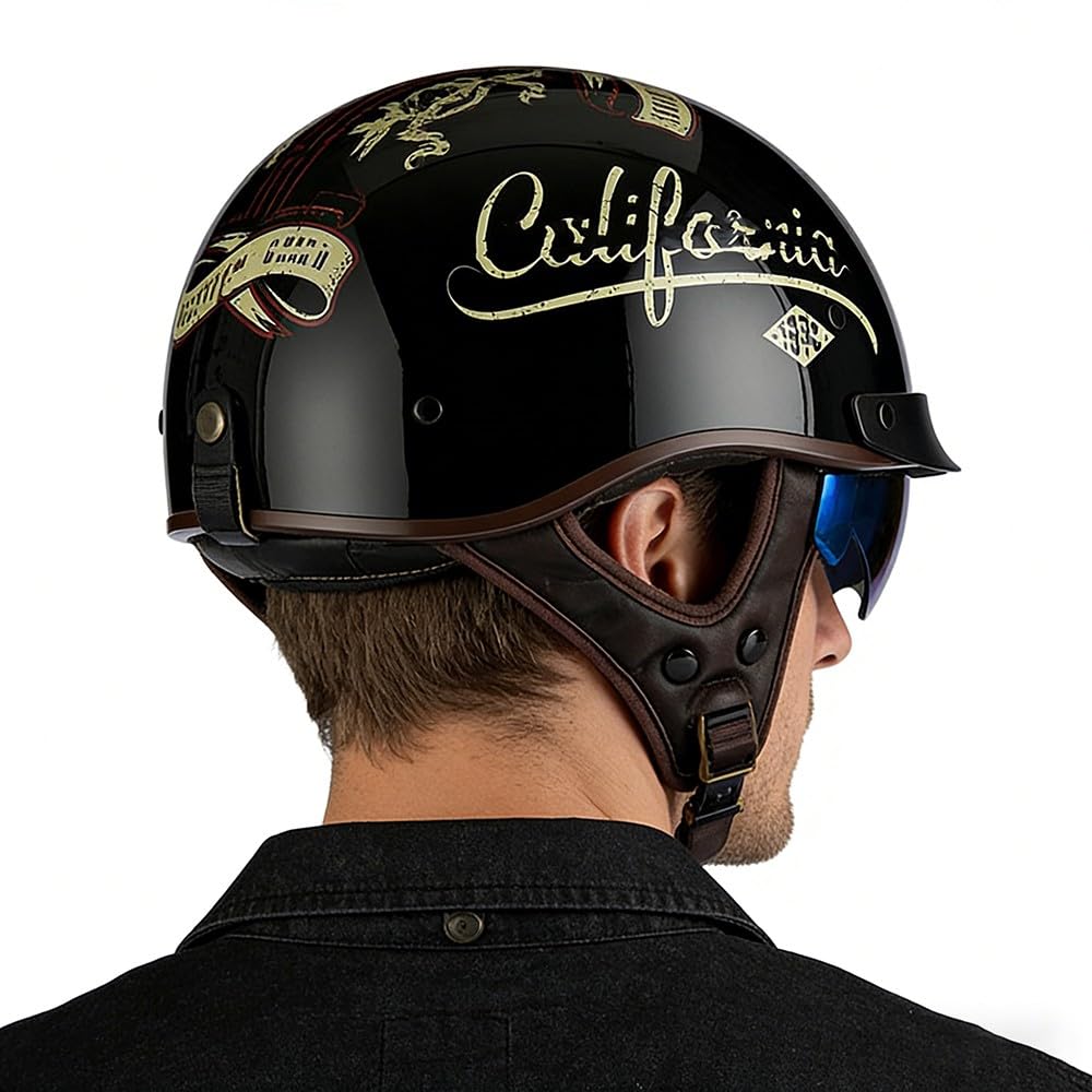 Retro Halbhelm Motorradhelm, DOT/ECE Zertifizierung Motorrad Halbschale Mofa Helm Mit Visier, Jethelm Halbschalenhelm Motorcycl Chopper Scooter Helm Sturzhelm für Herren Damen